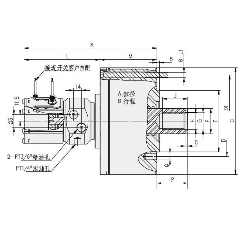 RK-S medium stroke detection type rotary cylinder