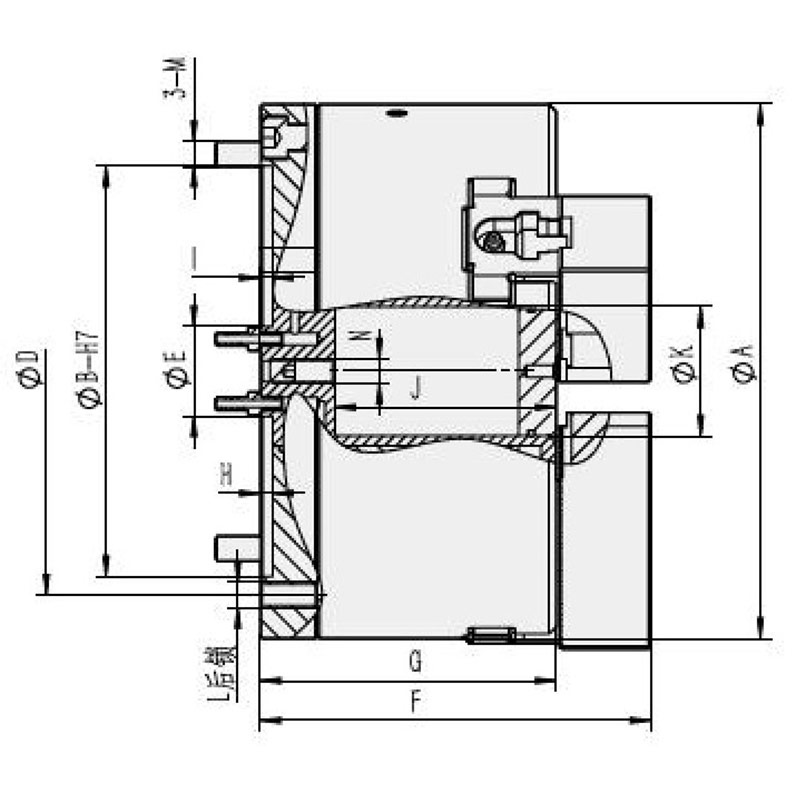 KB semi-through hole pneumatic chuck
